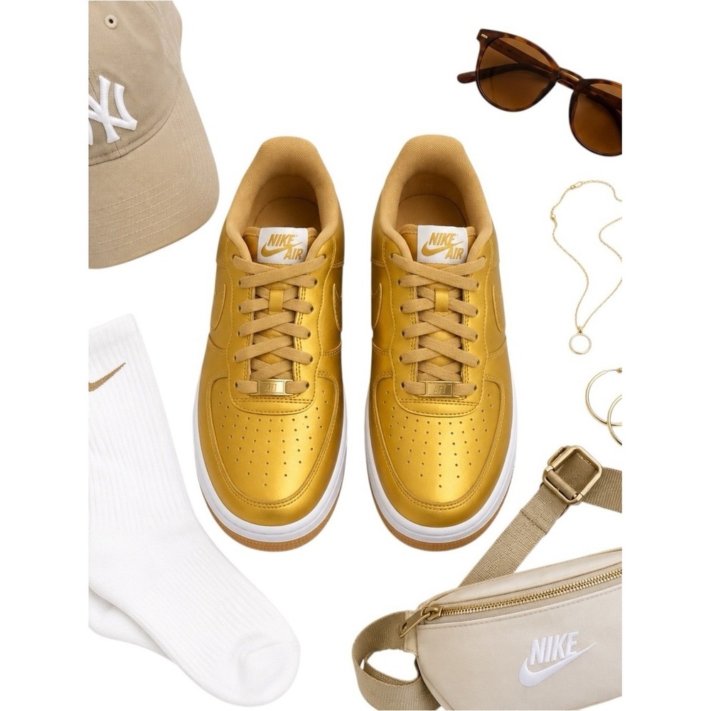 Nike Air Force 1 Low GS Metallic Gold Leather Sneakers 7Y Women's 8.5 Shoes GUC